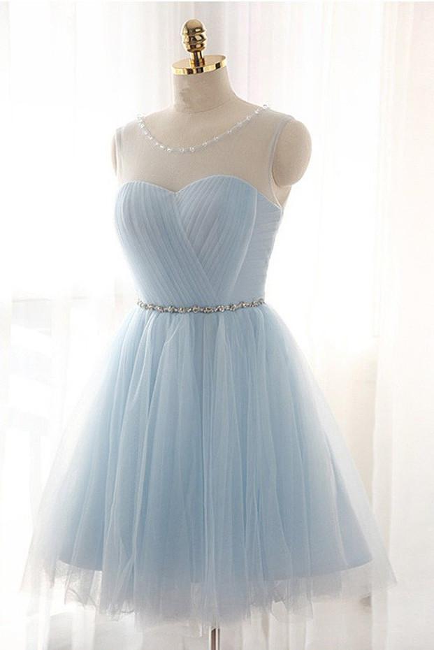 Charming Light Blue Tulle Short Prom ...